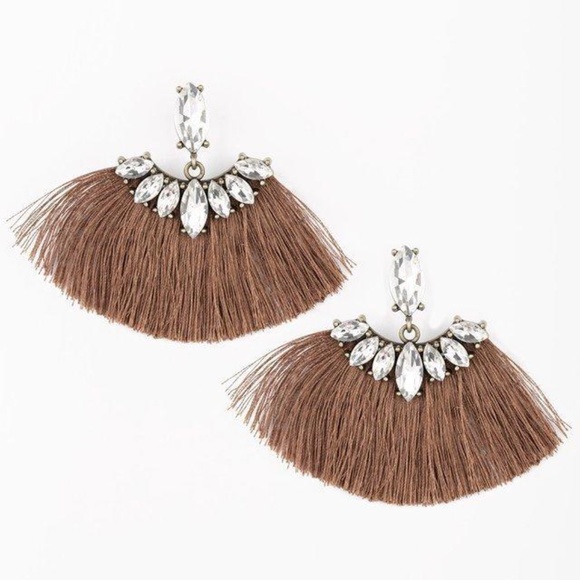 Brown Thread Marquise-Cut Rhinestone Earrings - Picture 1 of 2